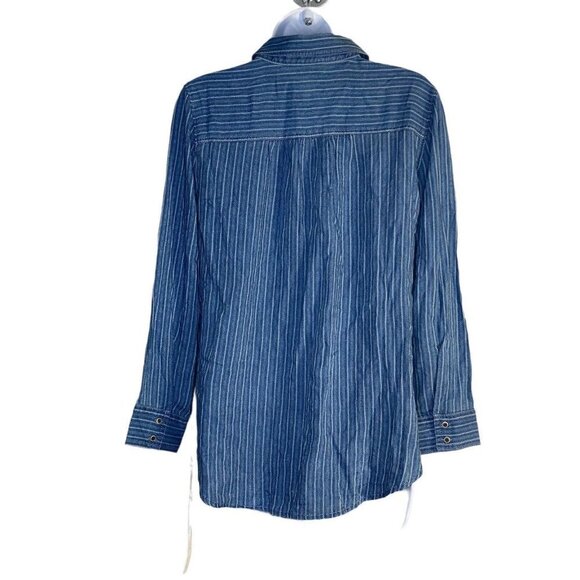 Caslon Women’s Navy-Ivory Chambray Button Up‎ Shirt Long Sleeve SZ XS - Picture 3 of 7